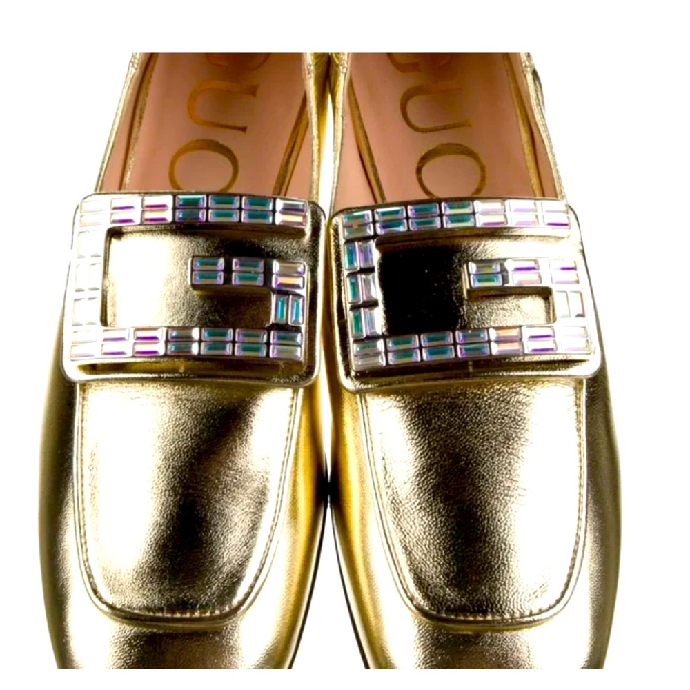 Gucci Patent Leather Crystal Embellishment Flats
